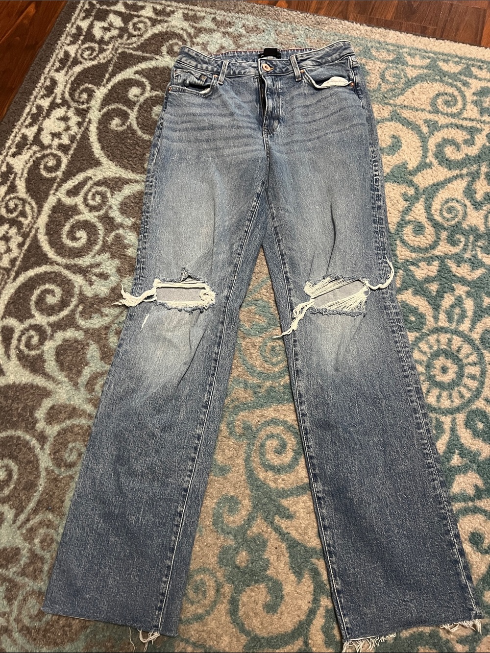 Maurices Light Blue Distressed Straight-Leg Jeans 12 Extra Long